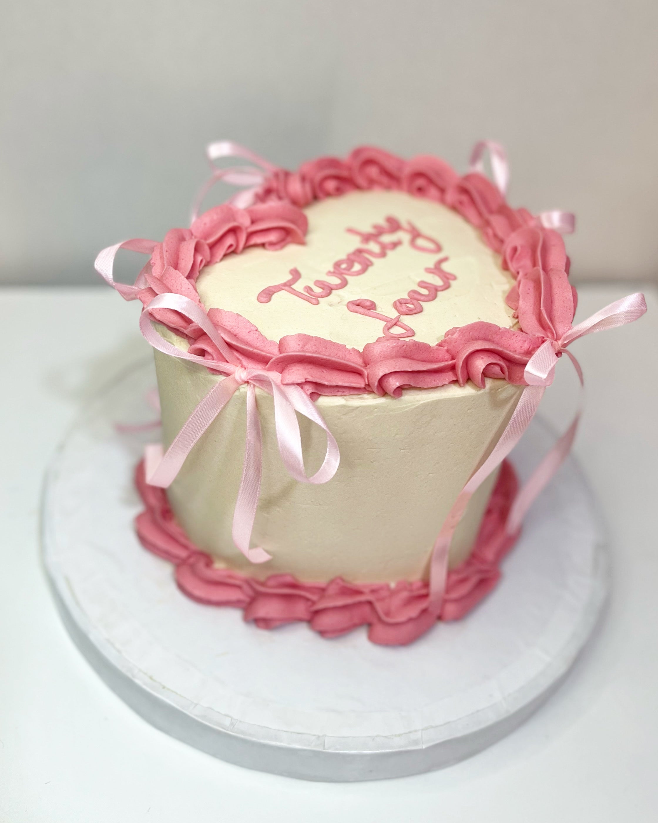 Pink Ribbon Heart Cake