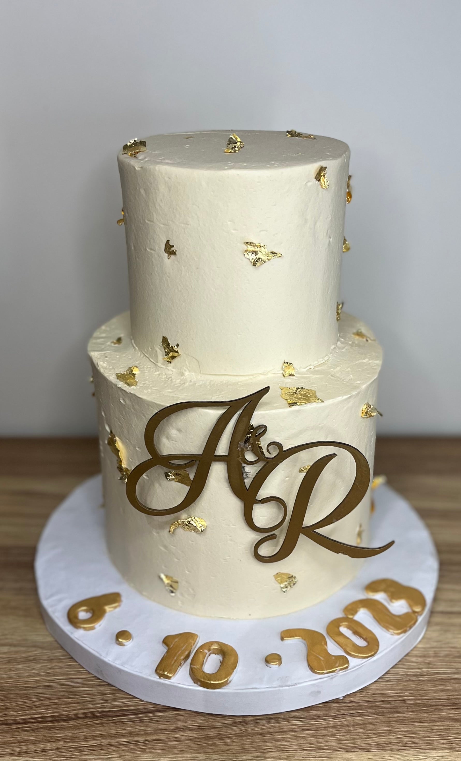 Gold Flakes Two Tier Engagement Cake