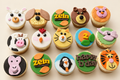 Animal birthday cupcakes with studio background and lighting