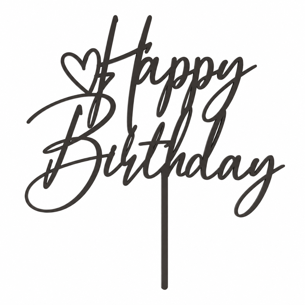 Happy Birthday script topper on a white background