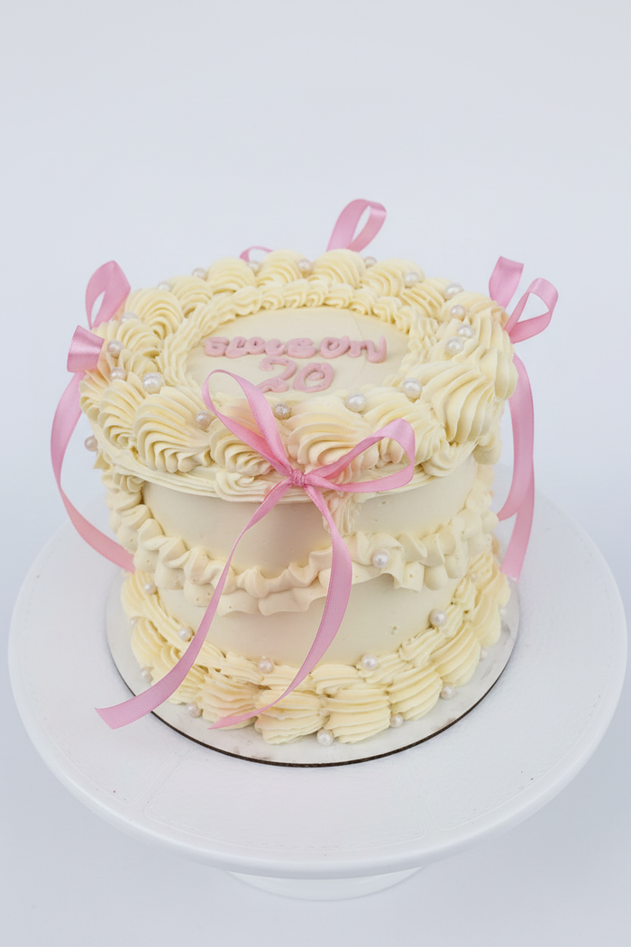 Yellow Rosette Pearl Cake